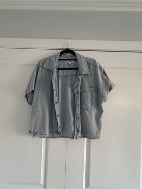 Pistola Light Blue Denim Short Sleeeve Shirt Jacket/Vest - Oversized - Size S